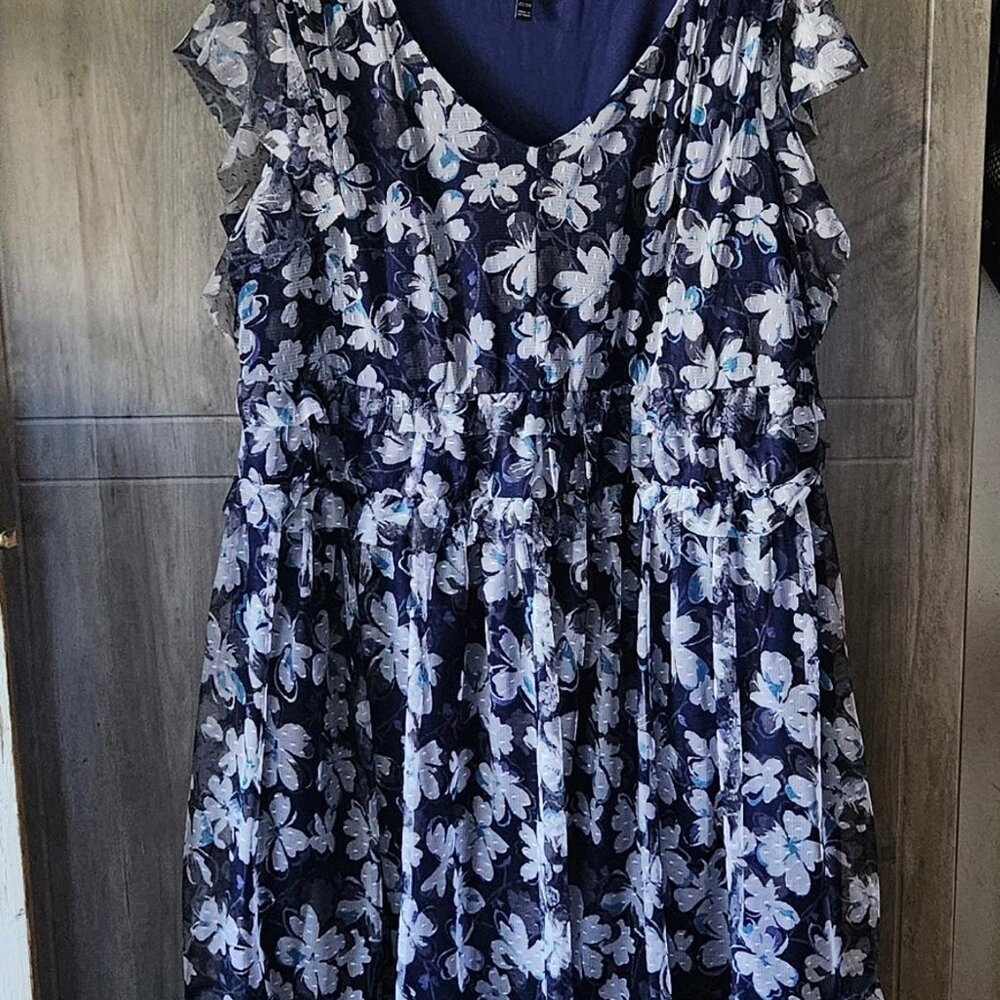 Lane Bryant Flowy Romantic Blue Floral Tulle Tiered Ruffle Dress 22/24 Midi - Picture 5 of 8